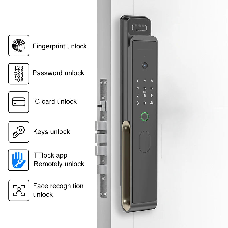 Full Automatic TTLOCK APP 3D Face Recognition Smart Door Lock Fingerprint Password  6068 Combination Digital Door locks