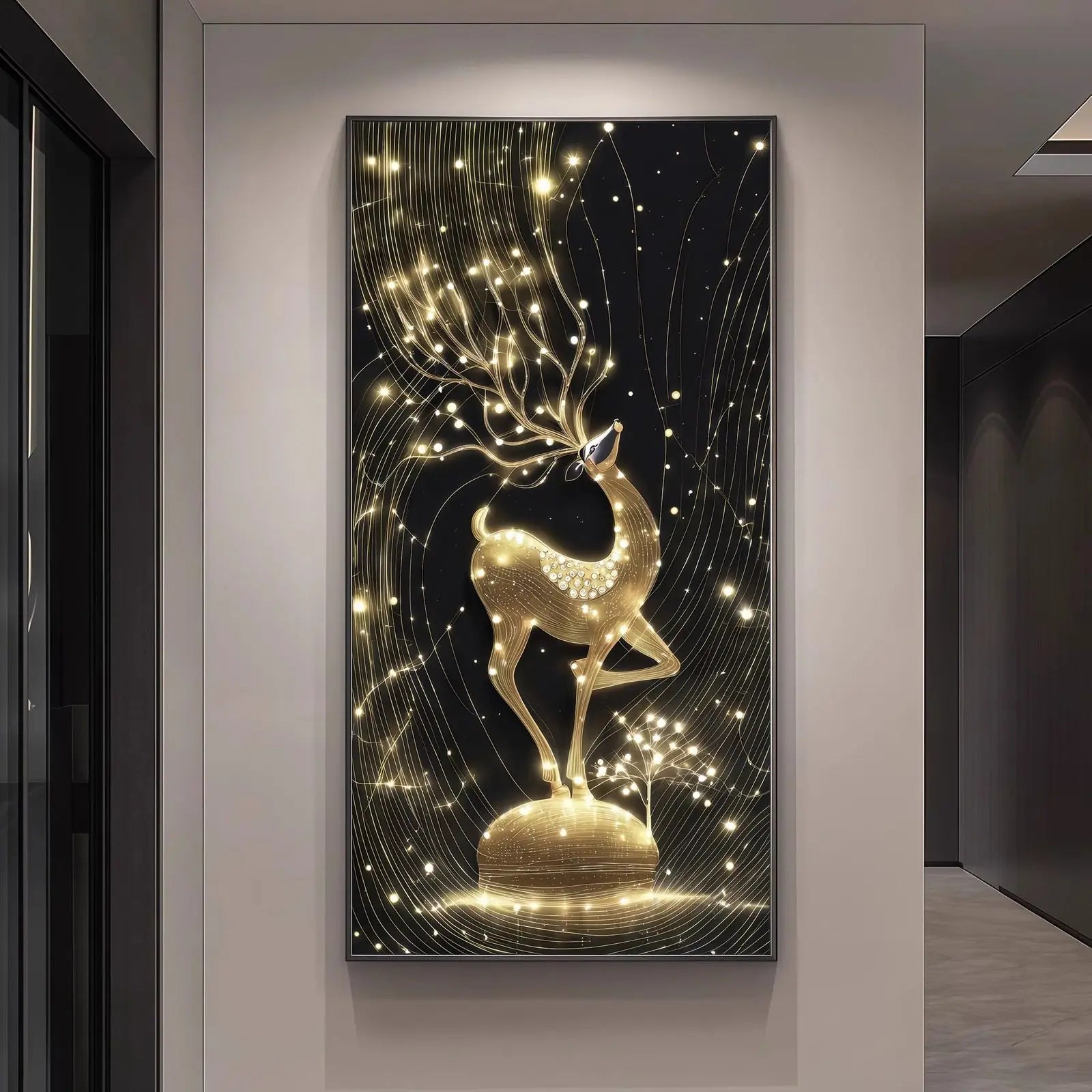 Light Luxury Deer Deer Wealth Making Entrance Led Decoration Painting Home Decoration Corridor Living Room Wall Painting Lights