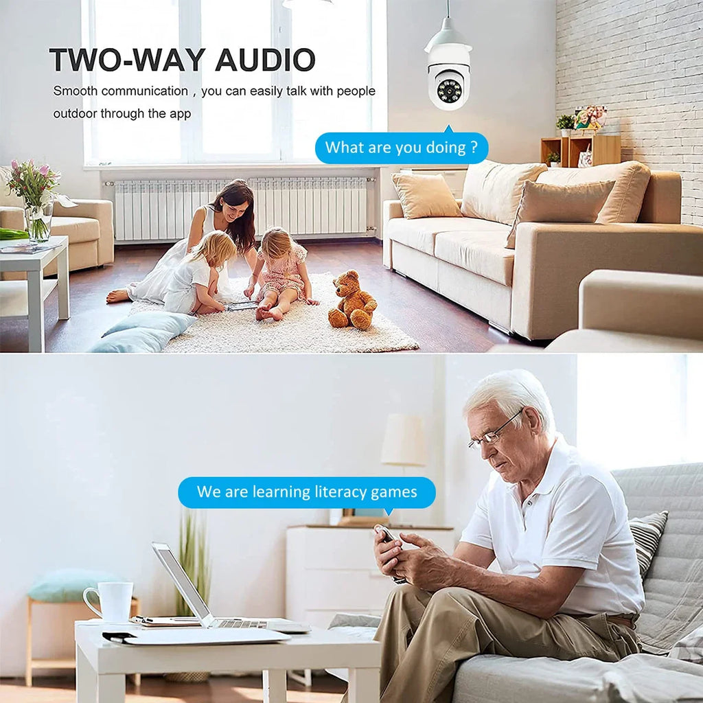 WiFi Security Camera E27 Bulb 8MP Wireless Baby Monitor AI Tracking Video Surveillance Pet Cameras Color Night Vision Indoor Cam