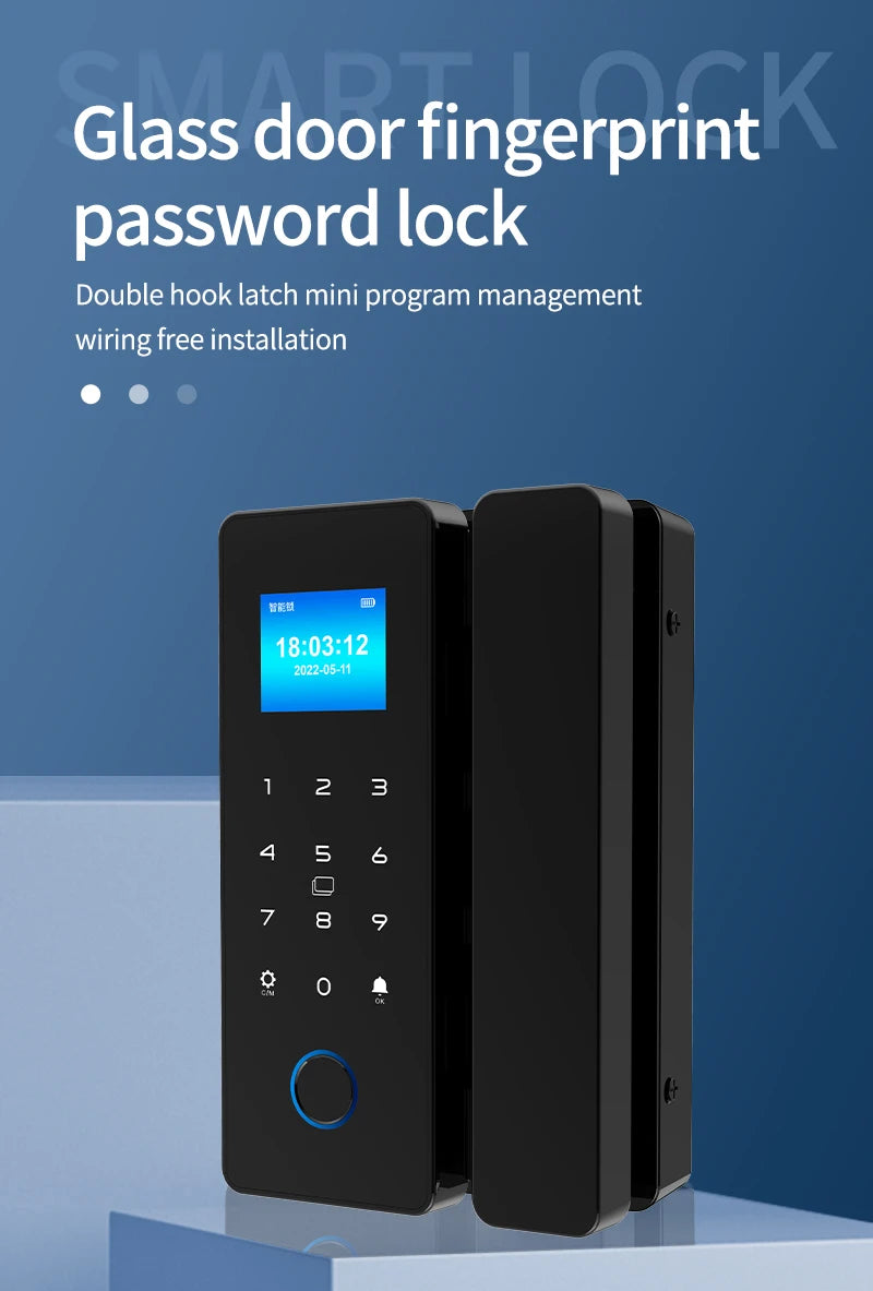 Electronic Digital Lock Fingerprint Glass Door Lock Bluetooth HAHA-Lock App Passcode IC Card Keyless Smart Phone Attendance Lock