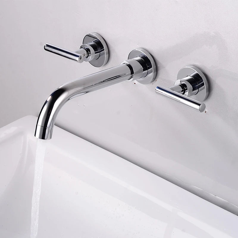 BAKALA Brass Matte Black Bathroom Sink Faucet Tap Hot Cold Wash Basin Water Swivel Spout Wall Mounted Bath Mixer