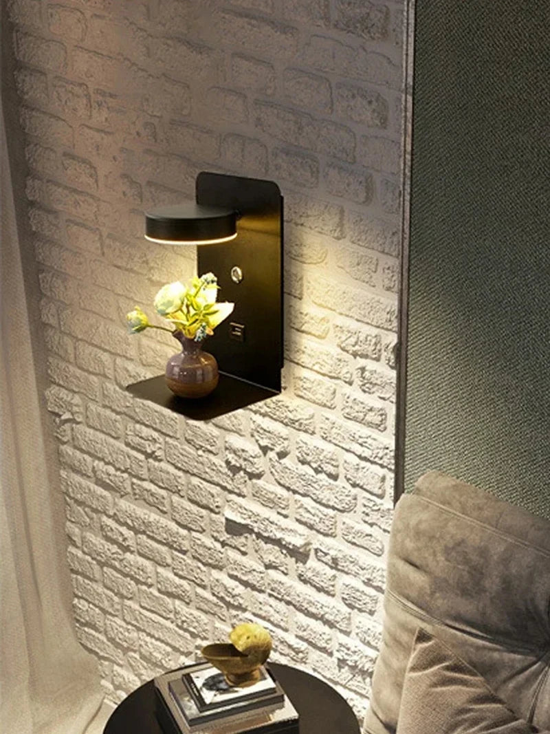 Modern LED Wall Lamp With Switch USB Charging Port 9W Black White Aisle Wall Lights Bedroom Bedside Wall Sconce Decoration Lamps