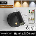 USB Rechargeable with Touch Switch Black Dimmable LED bedroom Wall Light White Magnet Magnetic base for Bedside Study Reading