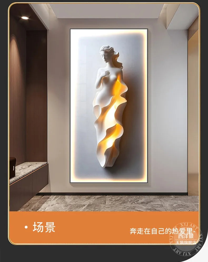 Modern Light Luxury Entrance Decoration Painting Simple Abstract Corridor Hanging Painting High-end Relief Wall Lamp Painting