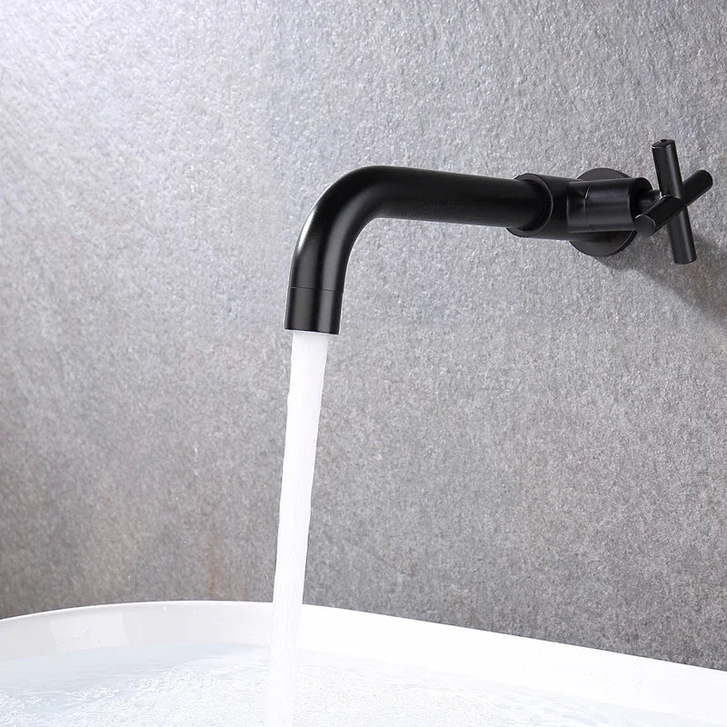 Bathroom Wall Mounted Long Mop Pool Faucet Single Cold Brass Basin Faucet Balcony Wash Basin Tap Black Brushed Gold Water Taps