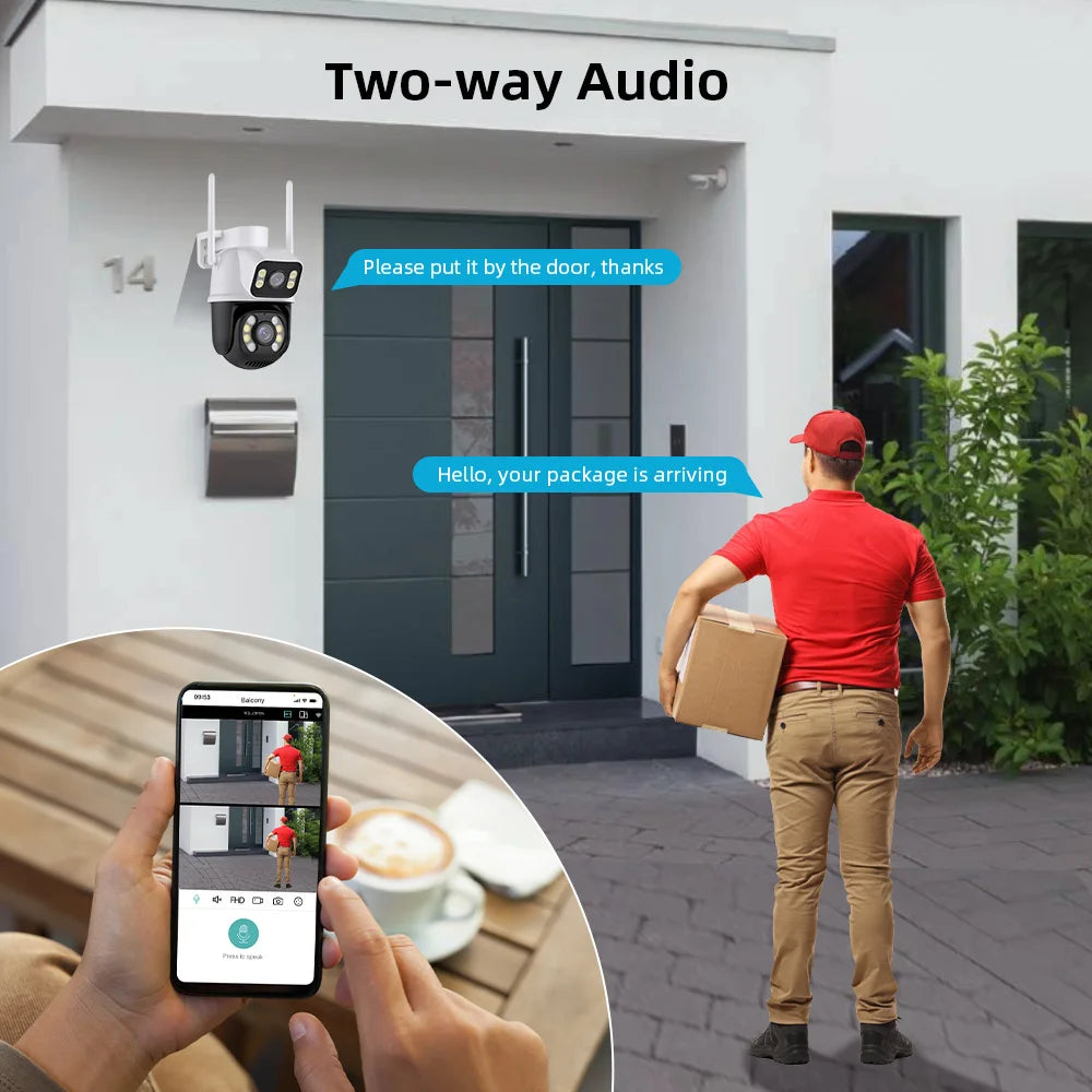 Wifi Surveillance Cameras 4K Waterproof Outdoor Wireless Security Camera Dual Lens Security-Protection ICsee IP Camera AI Track