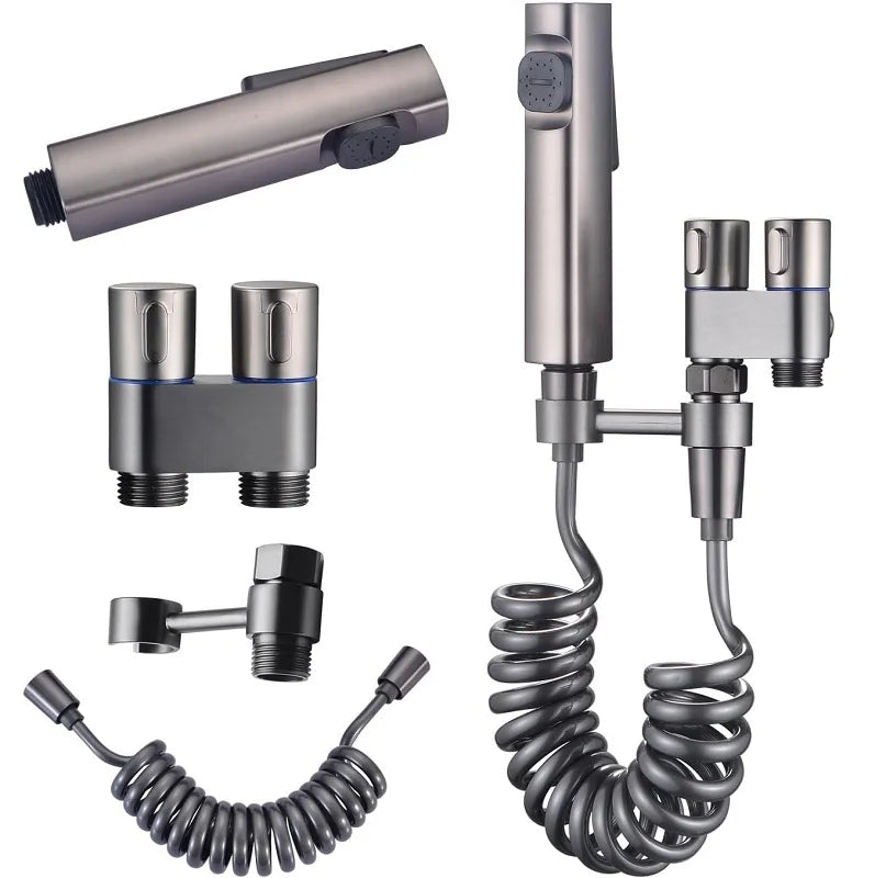 Stainless Steel Hand-held Toilet Spray Double Outlet Angle Valve Shower Valve, Suitable for Bathrooms and Washing Machines