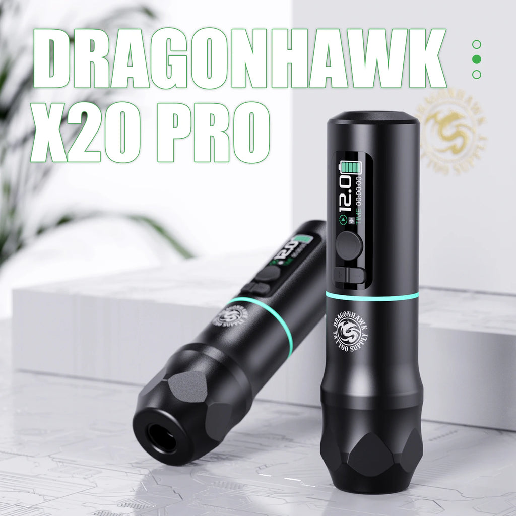 Dragonhawk X20 Pro Wireless Tattoo Pen HD Color Screen Replaceable 2000mAh Battery 3.5mm Stroke For Lining Shading Coloring