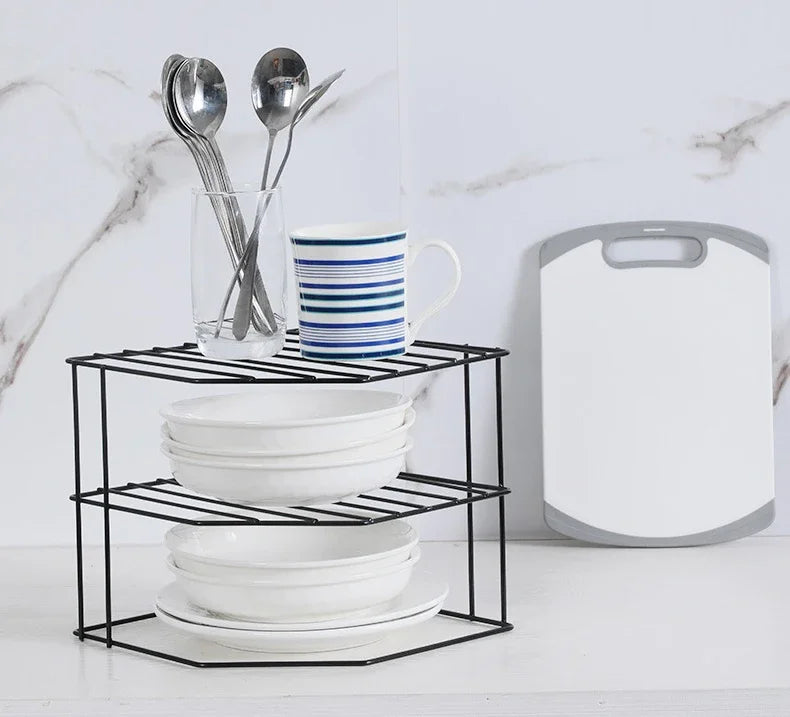 Kitchen Storage Corner Shelf Seasoning Pot Bowl Dish Glasses Countertop Organizer Rack 3 Tier Removable Cosmetic Makeup Holder