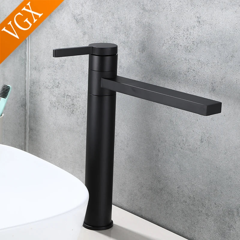 VGX Bathroom Faucets High Basin Mixer Sink Tall Faucet Gourmet Washbasin Taps Water Tap Hot Cold 360° Tapware Crane Brass Black
