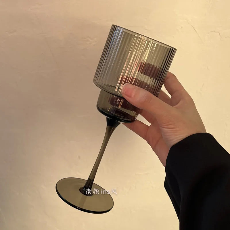 350ml Color Nordic Stripe Goblet Wine Glasses Red Wine Glasses Cocktail Juice Sparkling Water Glasses Party Wedding Barware