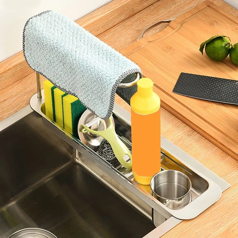 Kitchen Telescopic Storage Rack Sink Organizer Rack Telescopic Faucet Organizer Towel Sponge Storage Adjustable Storage Rack