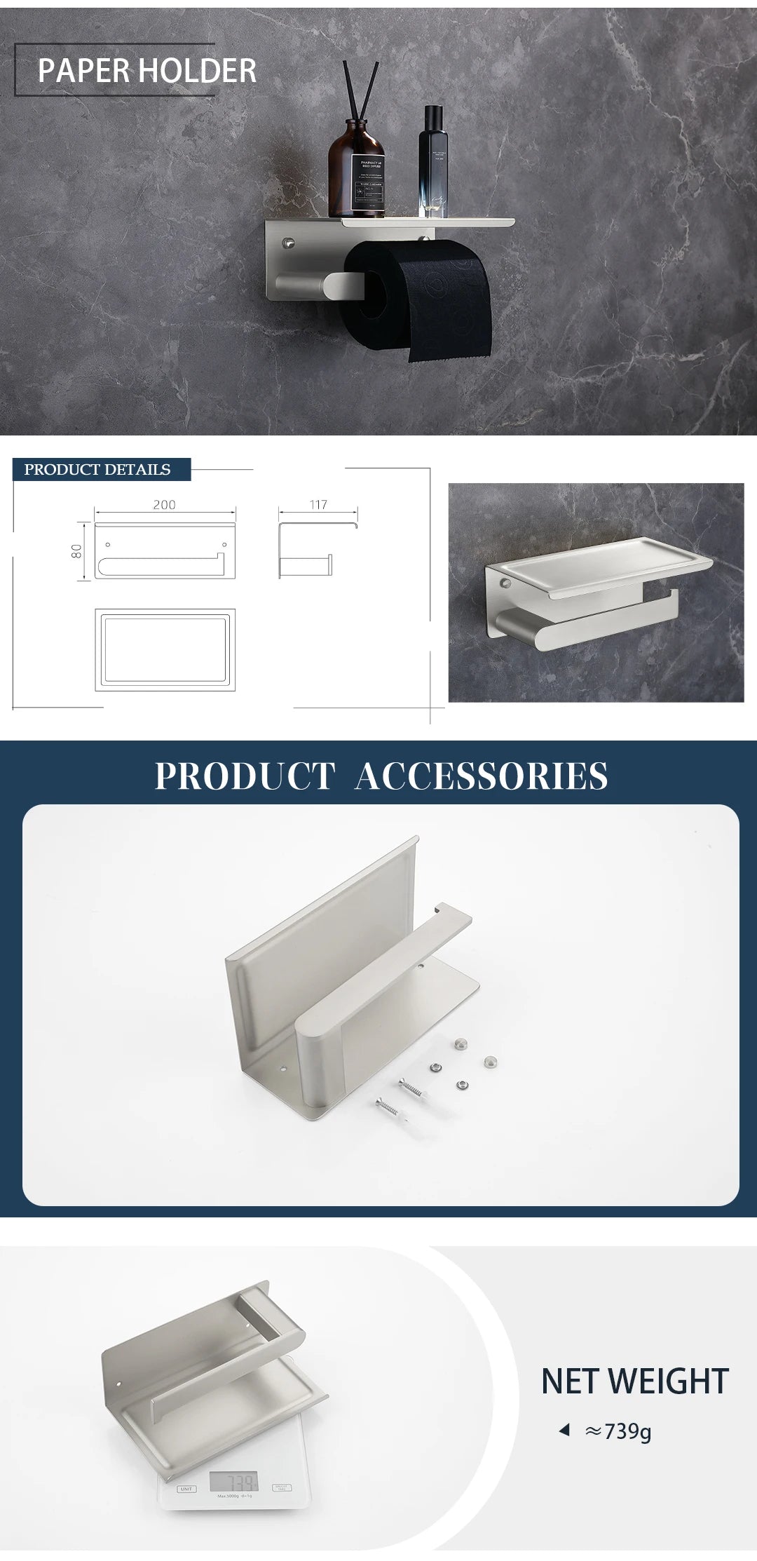 Bathroom Hardware Set Stainless Steel Bathroom Accessories Set Wall Mounted Towel Bar Towel Ring Toilet Paper Roll Holder Set
