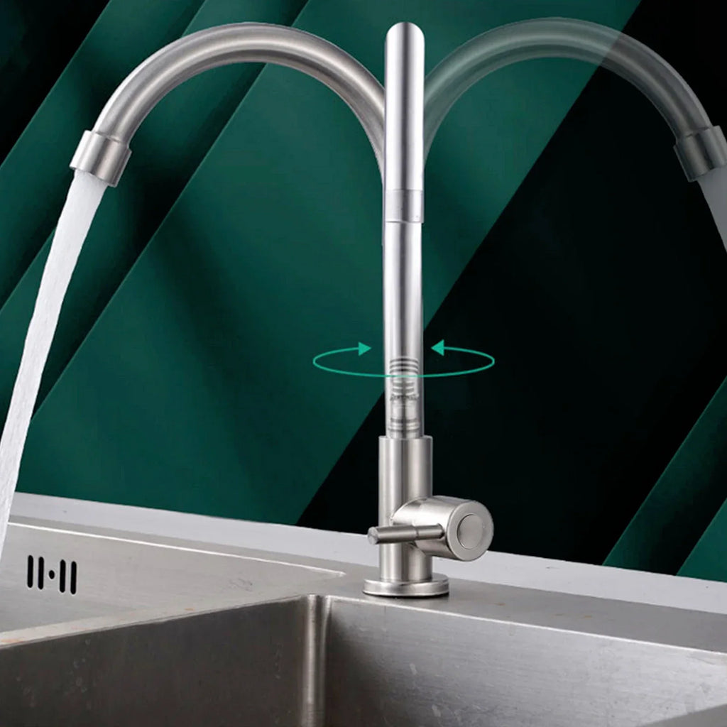 Kitchen Faucet Stainless Steel -=-Water Tap Single Cold Free Rotation Deck Mounted =-Single Lever Bathroom Kitchen Sink Faucet