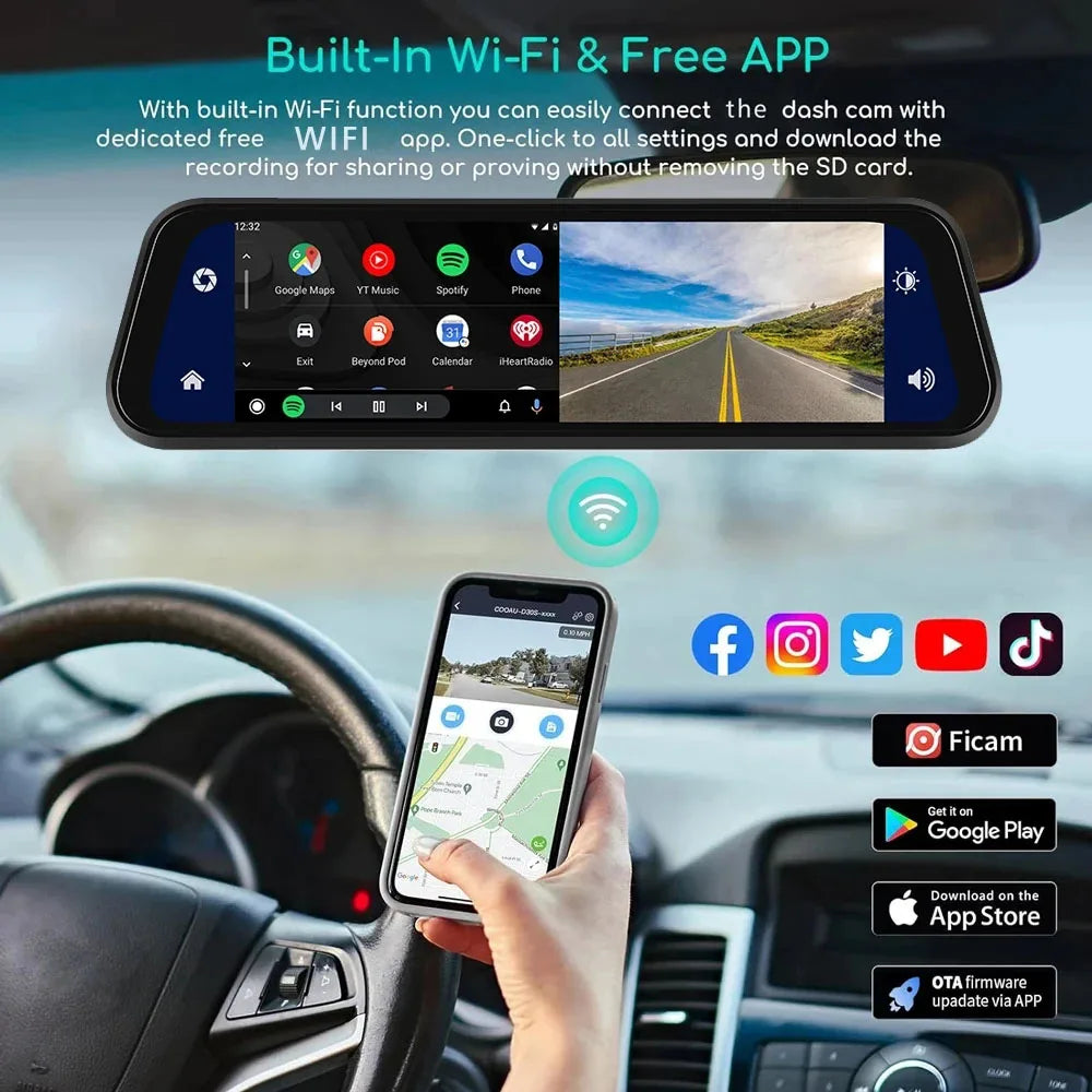 4K 3840*2160P Dash Cam Carplay Android-Auto Car DVR Dual Len 5G Wifi GPS BT FM Video Drive Recorder Stream Mirror Dashcam Camera