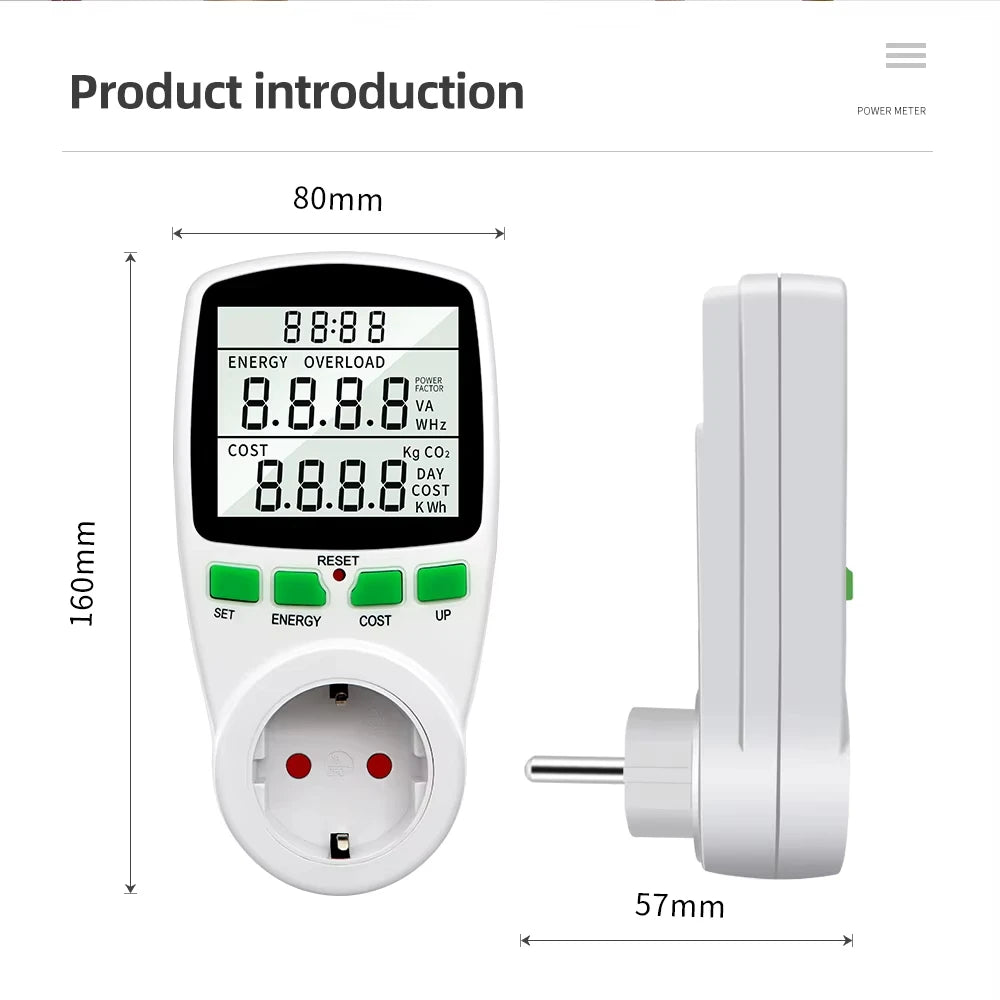 Electricity Power Meter Wattmeter LCD Energy Meter Socket Electric Tester Measuring Outlet Power Analyzer EU UK AU US FR