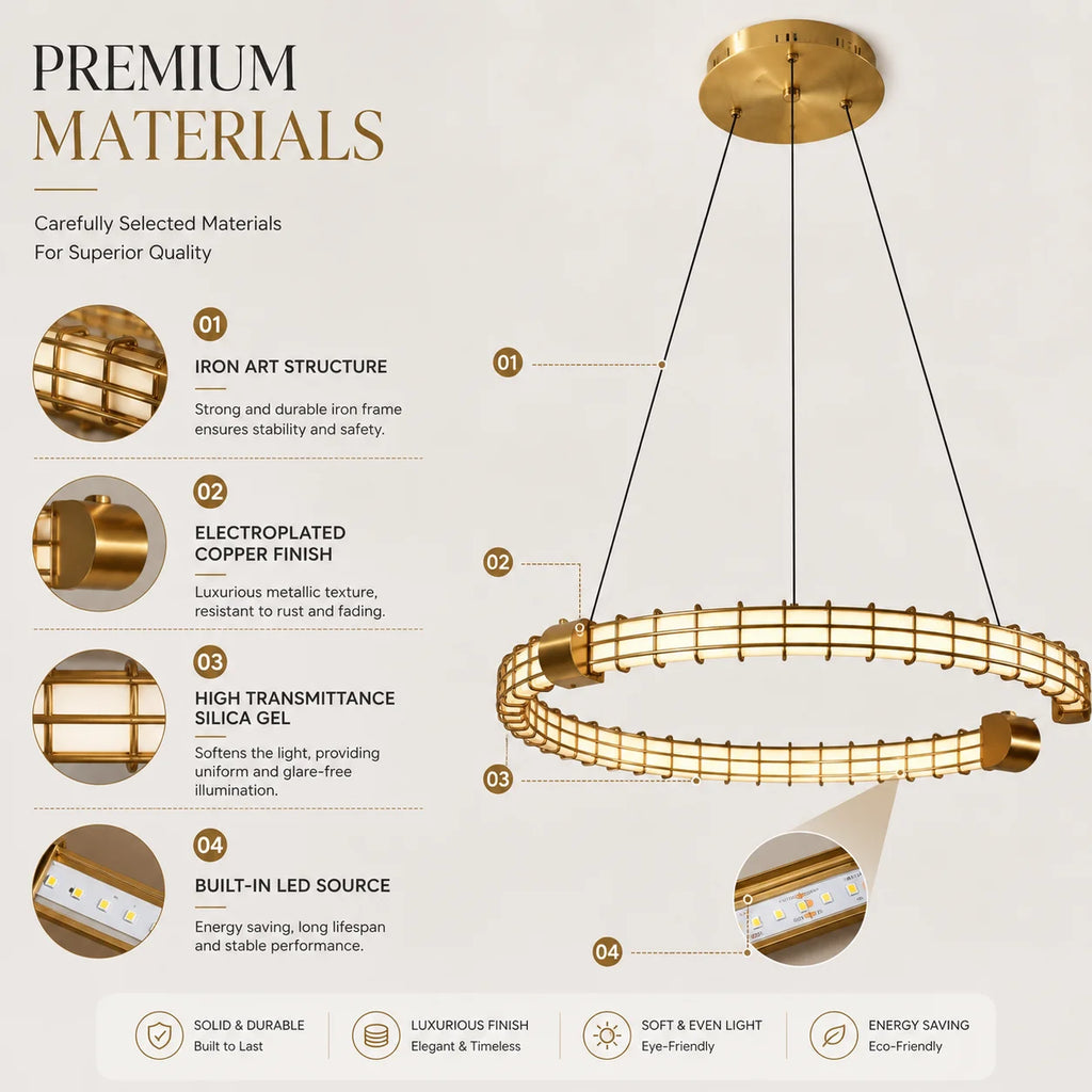 Modern Luxury LED Pendant Light for Living Room Villa Kitchen Island Table Round Iron Dining Hanging Chandelier Home Decor