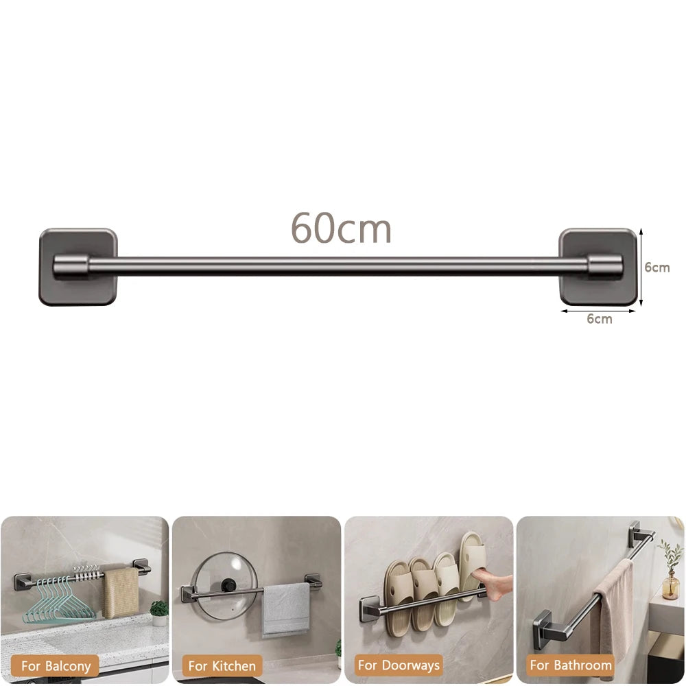 30/40/50/60cm Towel Bar Bathroom Nail-free Towel Rack Grey White Wall Mounted Bath Towel Rack Kitchen Pot Cover Rack Shoe Racks