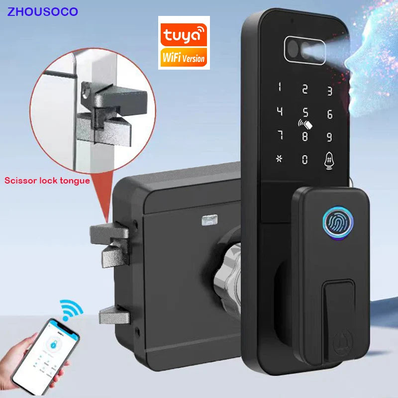 Waterproof 3D Face Recognition Outdoor Gate Fingerprint Lock Tuya WiFI App Passcode Rfid Card Keyless Electronic Smart Door Lock