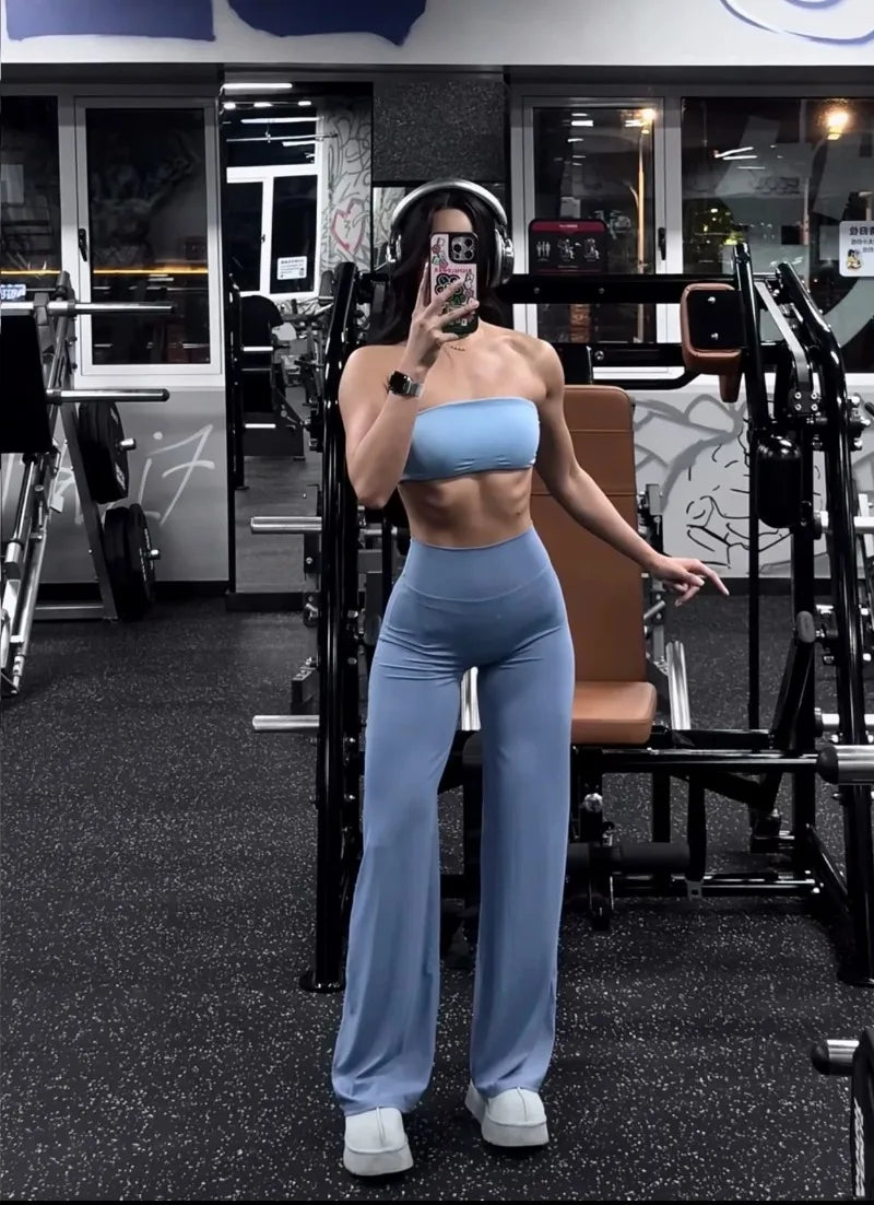 2026 C-B Women High Waist V Back Scrunch Straight Leg Yoga Pants Naked Feel Tummy Control Stretch Gym Pilates Sports Trousers
