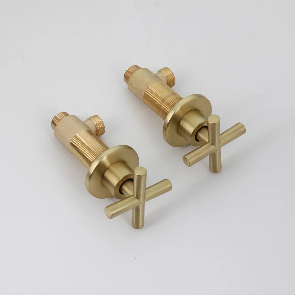 JIENI 8 Inch Brushed Gold Rainfall Shower Faucet Sets Wall Mounted Bathroom Round & Square Head 2 Handles Control Mixer Shower