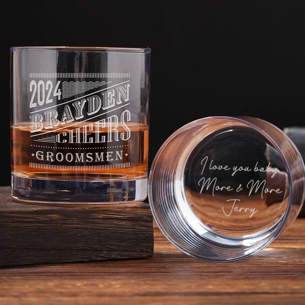 Personalized Whiskey Glasses Christmas Gift for him Custom Engraved Whiskey Glasses Barware Gift Groomsman Best Man Wedding Gift