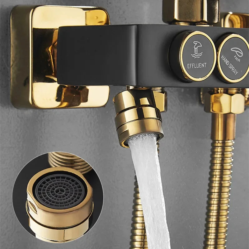 Hot Cold Bathroom Shower Set 12 Inch Rain Shower Head Quality Brass Bathroom Mixer Faucet Black Gold Thermostatic Shower System