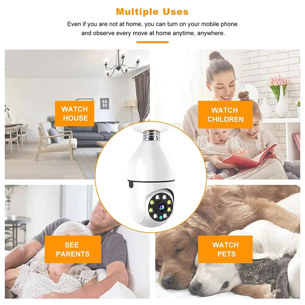 WiFi Security Camera E27 Bulb 8MP Wireless Baby Monitor AI Tracking Video Surveillance Pet Cameras Color Night Vision Indoor Cam
