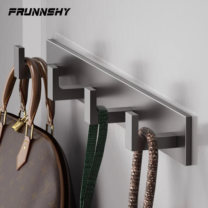 Bathroom Hardware Robe Hooks Matte Black/Gun Grey Color Wall Mounted Clothes Coat Hanger Towel Storage Space Aluminum FR203