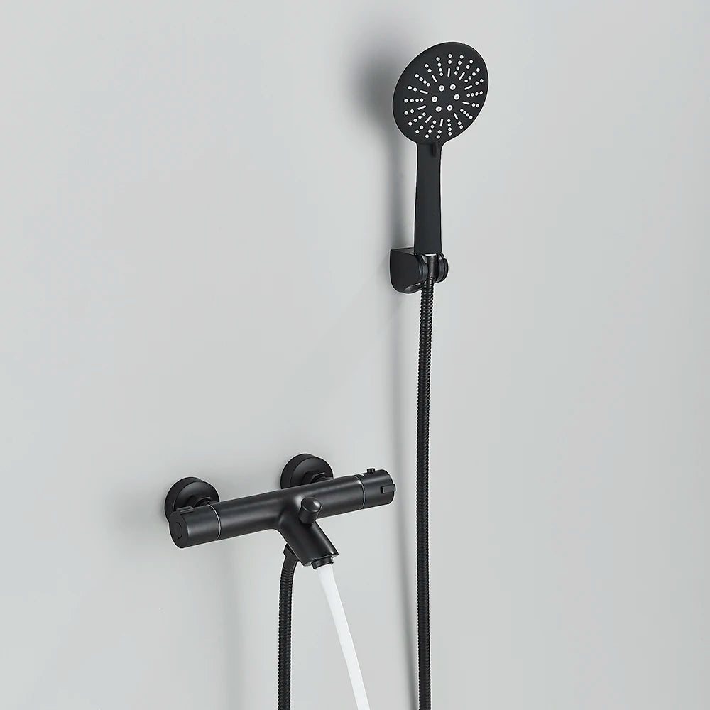 Black Thermostatic Bathroom Shower Faucet Dual Handle Bathtub Faucet Wall Mounted Mixer Tub Tap