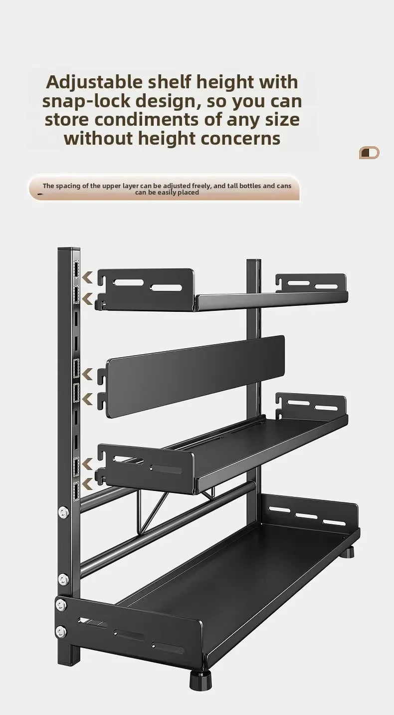 Kitchen Countertop Organizer Rack with Adjustable Feet Knife Storage Removable Shelves Multifunctional Space-Saving for Home