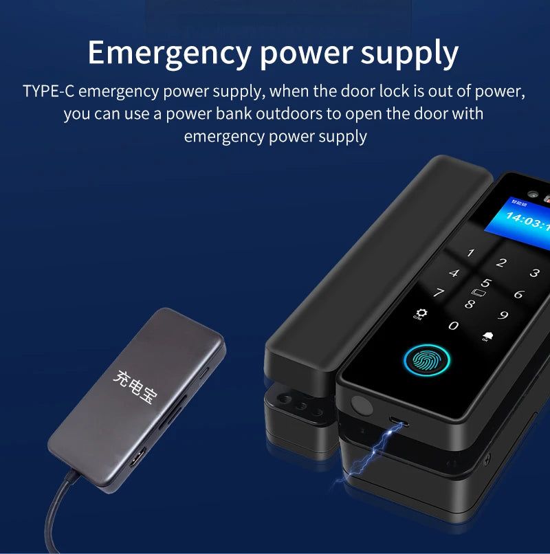WIFI 3D Face Smart Lock for Glass Door with Camera Fingerprint Face Recognize Card Password Biometric Key App Unlock