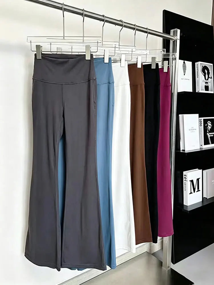 Women High Waist Pilates Flared Fitness Pants Peach Hip Lifting Nude Feeling Tight Flared Trouser All Season Gym Yoga Sweatpants