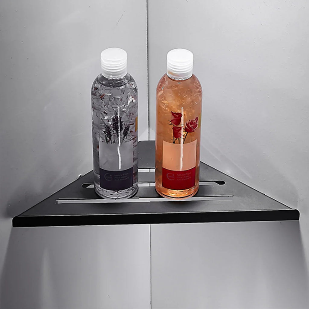 Wall Mount Shower Corner Shelf No-drill 304 Stainless Steel Corner Shampoo Body Wash Storage Organizer for Bathroom Glass Shelf
