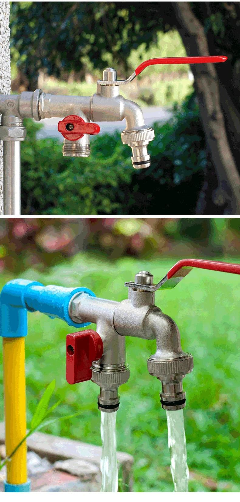 Garden Outdoor Bibcock Faucet DN15 DN20, Anti-freeze, Dual Control Copper for Washing Machine and Kitchen Garden Sink    1/2