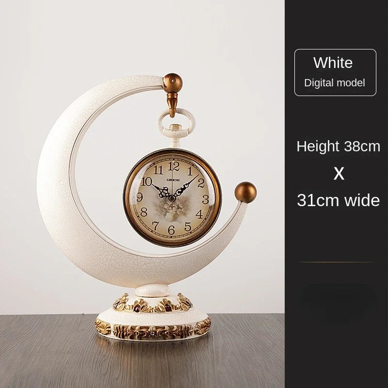 Luxury Mechanical Table Clock Silent Watch Desk Clock Living Room Desktop Retro Moon Table Decoration & Accessories Gift