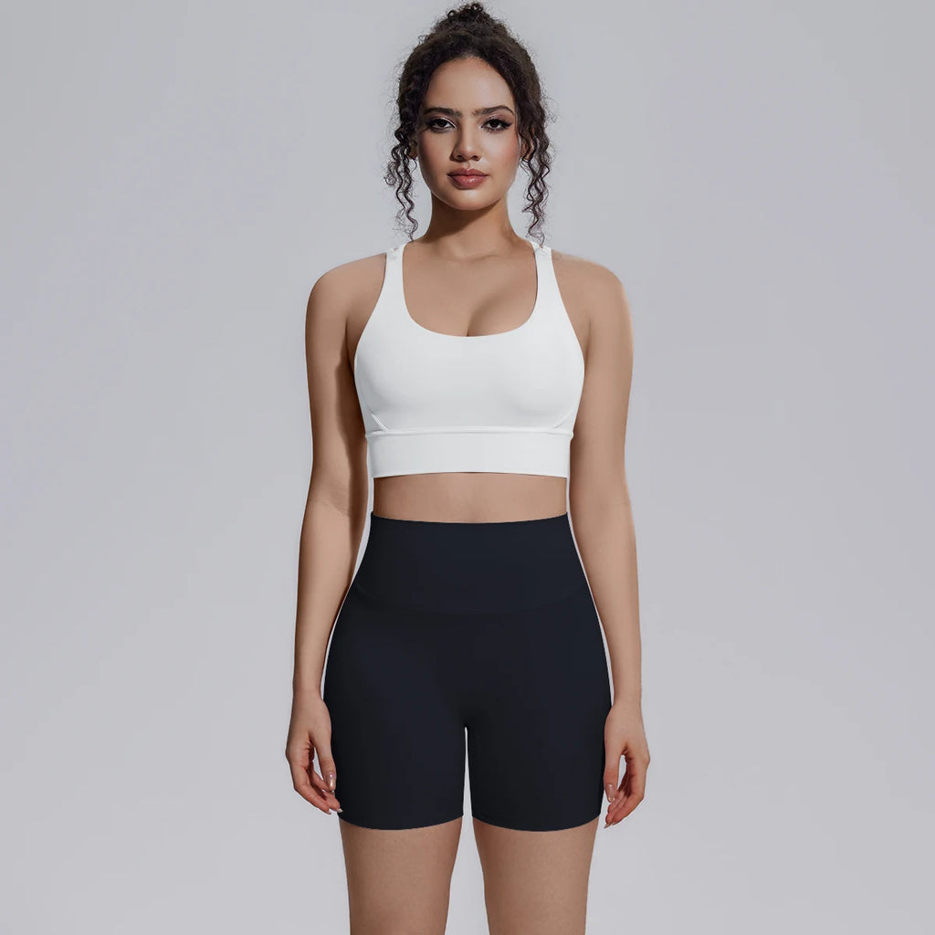 2PCS/set Yoga Set Summer Breathable Running Cycling Backless Sports Bra High Waist Peach Buttocks Fitness Shorts Gym Yoga Set