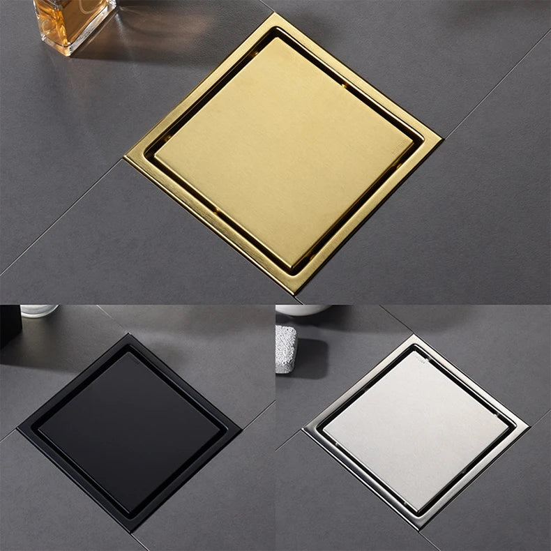 Square Shower Drain Tile Insert Anti Odor Stainless Steel Floor Drain Kit with Removable Grate Cover Hair Strainer Black Gold
