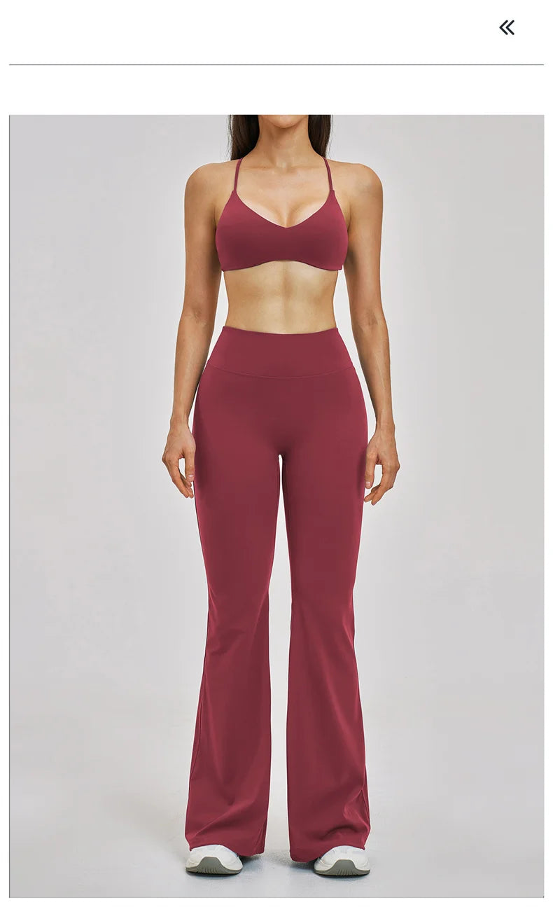 TRY TO BN Women's Tracksuit 2 Pieces Yoga Set Back Y Bra High Waist Leggings Flare Fitness Sportwear Workout Running Gym Clothes