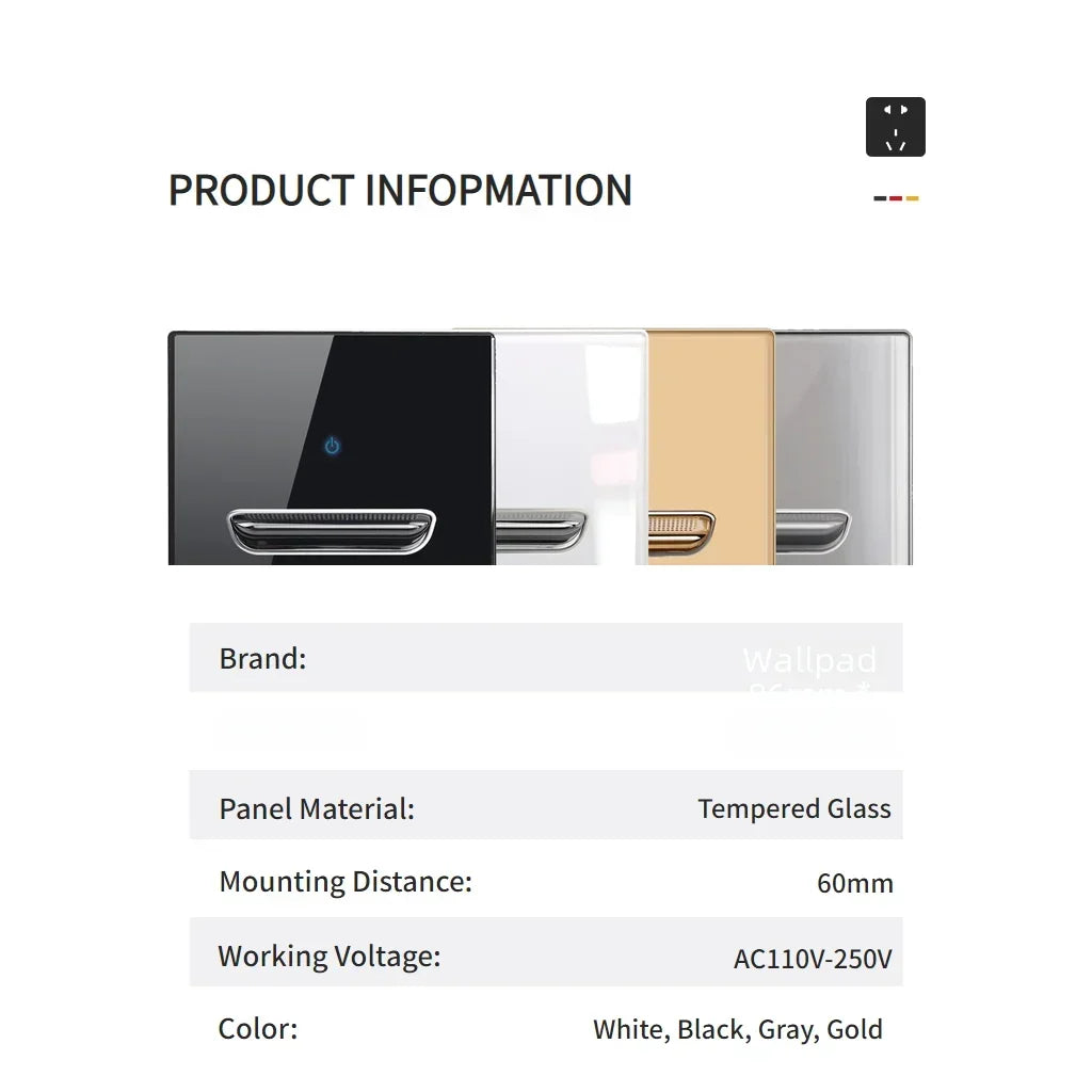 Wall Light Switch Chrome Toggle Press Button Tempered Glass Plate Blue LED Light 1 2 3 4 Gang White Black Gray Gold