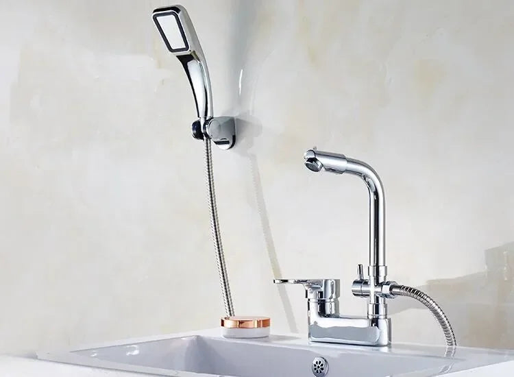 Chrome Basin Shower Faucet Multifunctional Bathroom Mixer Valve Basin Faucets Hot Cold Mixer Valve Single Handle Deck Mounted