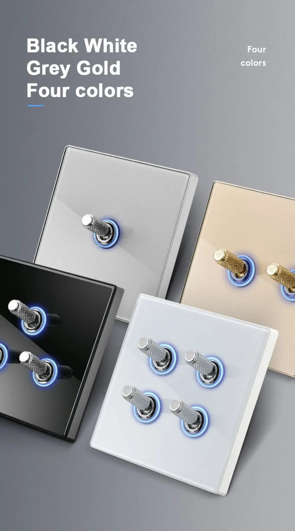 White Tempered Glass Work Driving Arm Wall Light Switch Led Indicator Light EU UK Standard 1/2/3/4gang Bedroom Usb Switch Socket