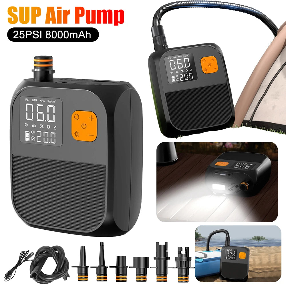 SUP Air Pump Rechargeable Electric Paddle Board Pump SUP Pump for Inflatable Stand Up Paddle Board Kayaks Boats 25PSI Air Pump