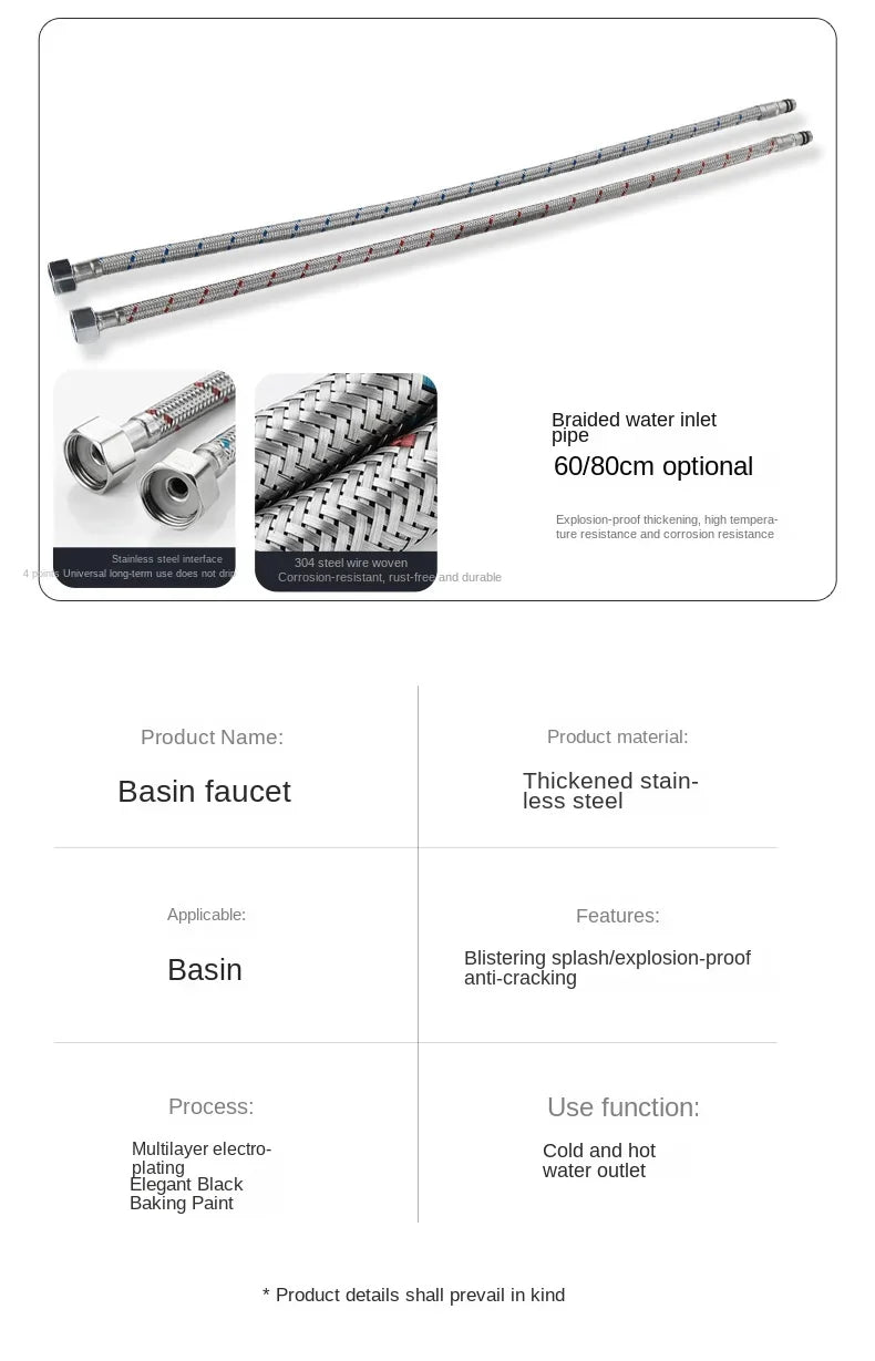 Stainless Steel Hot and Cold Water Faucet for Bathroom Sink, Washbasin, Countertop, Household Stainless Steel Basin Faucet