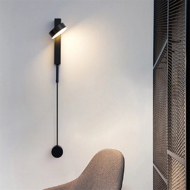 Nordic Modern LED wall lamp Gold Black Rotation Dimming Switch Wall Light With plug Fixture Bathroom Bedroom 360° Rotate Sconces