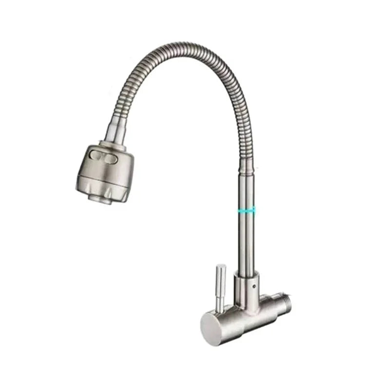 Wall Mounted Stainless Steel Single Cold Water Faucet Universal Rotation for Garden Balcony Washbasin Mop Pool Outdoor Use