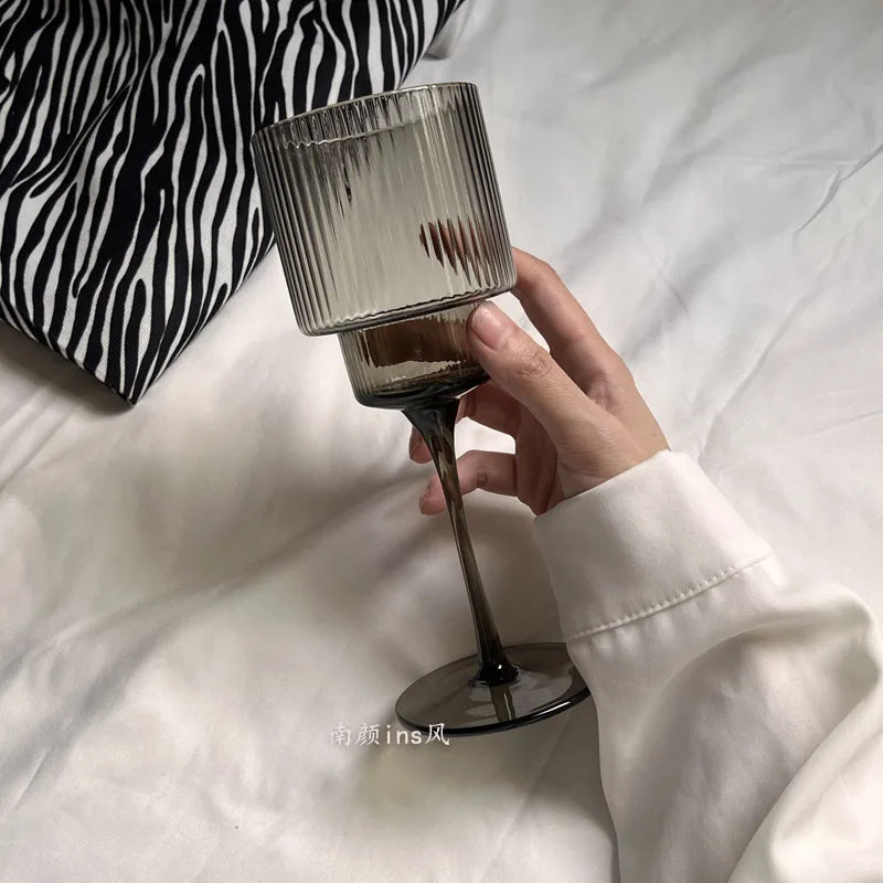 350ml Color Nordic Stripe Goblet Wine Glasses Red Wine Glasses Cocktail Juice Sparkling Water Glasses Party Wedding Barware
