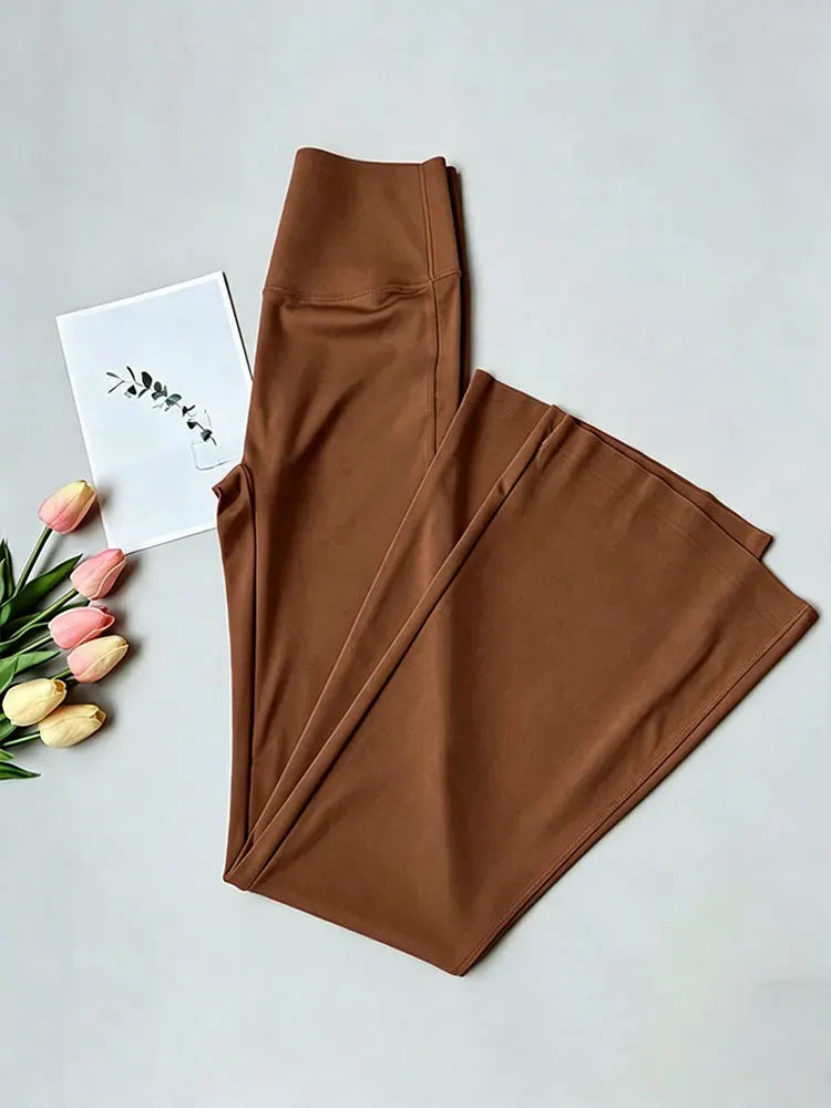Women High Waist Pilates Flared Fitness Pants Peach Hip Lifting Nude Feeling Tight Flared Trouser All Season Gym Yoga Sweatpants