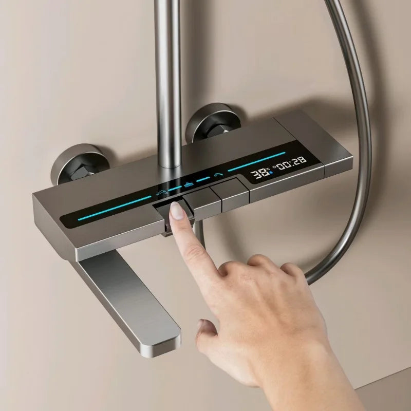 Restroom Piano Keys Shower Set Household Bathroom Multifunctional Hot Cold Water Digital Display Pressurize Shower System Set
