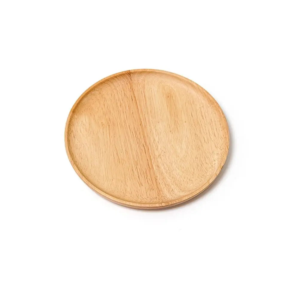 Rubber Wood Eco-Friendly Hand-made Round Kitchen Supplies Unbreakable Snack Plate Wood Plate Tea Tray Dessert Plate